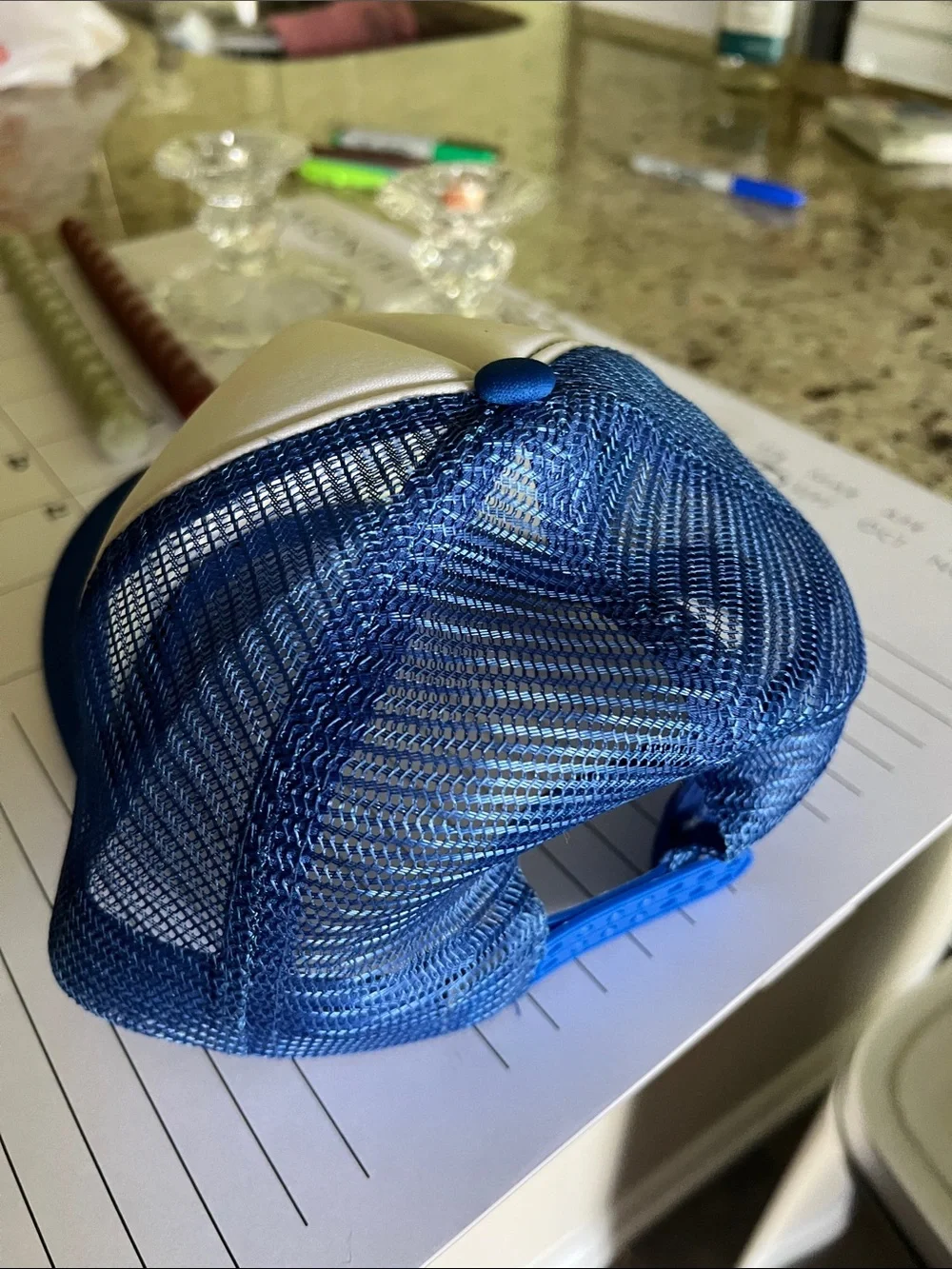 Blue and White Mesh Trucker Hat
